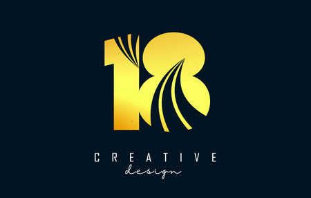 Golden Creative number 18  with leading lines and road concept design. Number with geometric design. Vector Illustration with number and creative cuts.のイラスト素材