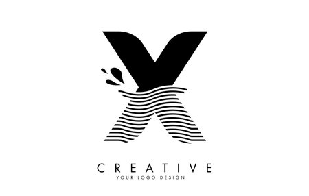 Black X Letter Logo with Waves and Water Drops Design Vector Illustration.のイラスト素材