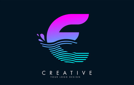 Colorful E Letter Logo with Waves and Water Drops Design Vector Illustration.のイラスト素材