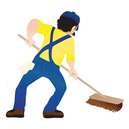 An man holding a mop and cleaning the floorのイラスト素材