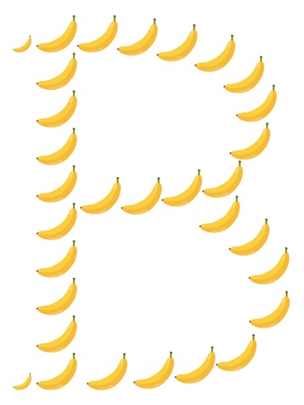 Letter - B made from banana. Isolated on a white.のイラスト素材