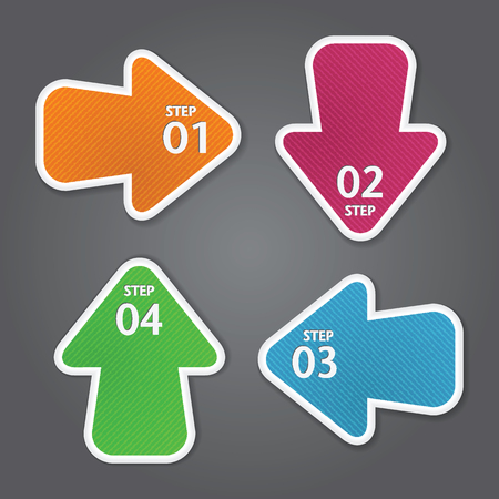 Arrow stickers with numbers. Vector template for infographicsのイラスト素材