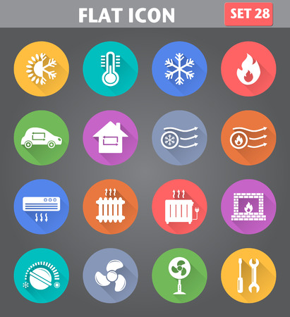 Vector application Heating and Cooling Icons set in flat style with long shadows. Vector application Heating and Cooling Icons set in flat style with long shadows.