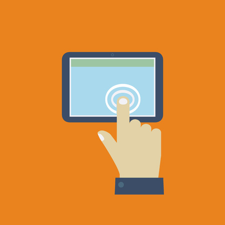 Click on the screen tablet. Flat design vector for webのイラスト素材