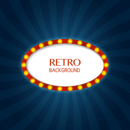 Retro light sign. Lighting frame. Vintage style banner. Vector illustrationのイラスト素材