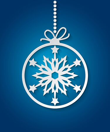 Blue Christmas Ball background with paper snowflakes. Christmas card. Xmas invitations template. Vector illustrationのイラスト素材