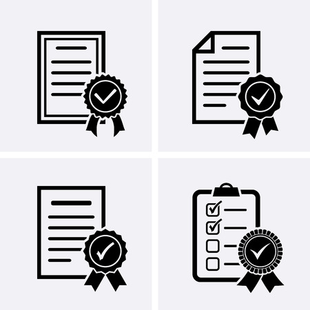 Approved or Certified Medal Icons, Check list. Vector flat setのイラスト素材
