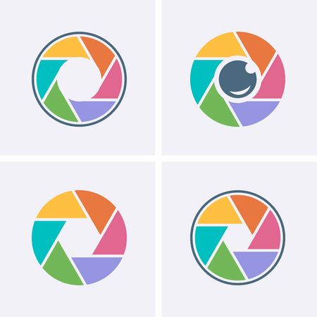 Camera Shutter, Lenses and Photo Camera Icons set. Photography logo, camera icon Vectorのイラスト素材