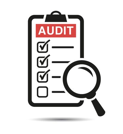 Search Icon on a report board, Audit review, Check List Icon. Vector flat designのイラスト素材