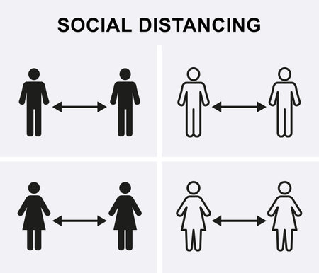 Social distancing Icon set. Physical line. Vector keep distanceのイラスト素材