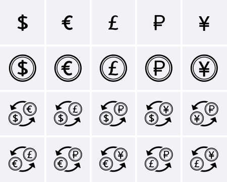 Money Icons set. Exchange rate and currency transfer. Vector illustration.のイラスト素材