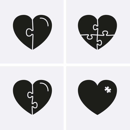 Puzzle pieces Icons in the shape of heart. Vector love heart of the puzzleのイラスト素材