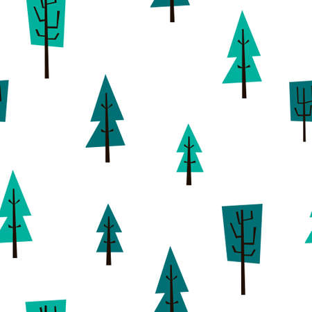 Vector seamless pattern with paper cut trees. Simple hand drawn illustration with conifer. Print for wallpaper, wrapping paper, kids textileのイラスト素材