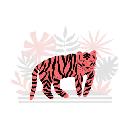 Standing tiger in flat style. A wild animal of the jungle. Cartoon vector illustrationのイラスト素材