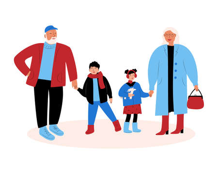 Grandparents with grandkidsのイラスト素材