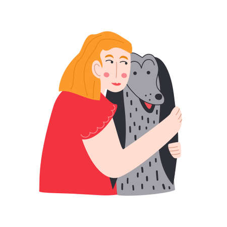 The young woman hugging dogのイラスト素材