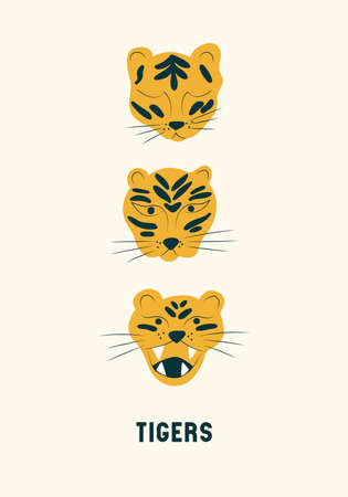 Vector illustration with the muzzles of a tiger for kids textile, children room decorationのイラスト素材