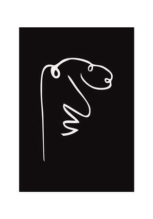 Vector illustration with profile of man on black background. Male portrait in one line drawing style. Modern abstract posterのイラスト素材