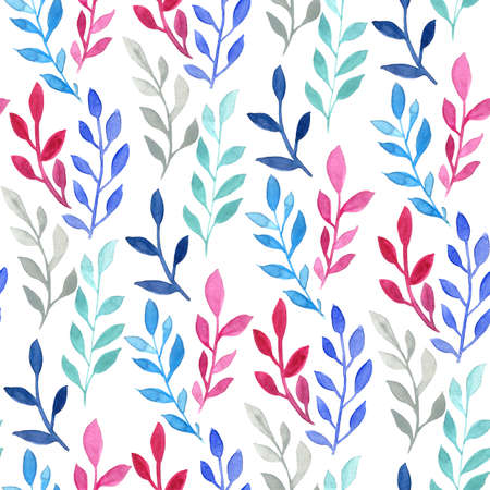 Watercolor seamless floral pattern with colorful leaves. Simple hand painting illustration for wrapping paper, wallpaper and surface texturesの写真素材