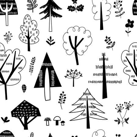 Black and white forest patternのイラスト素材