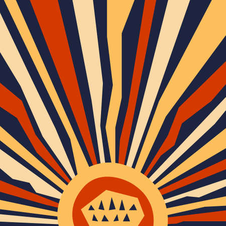 sun rays flat poster. Vector card with beams in retro styleのイラスト素材