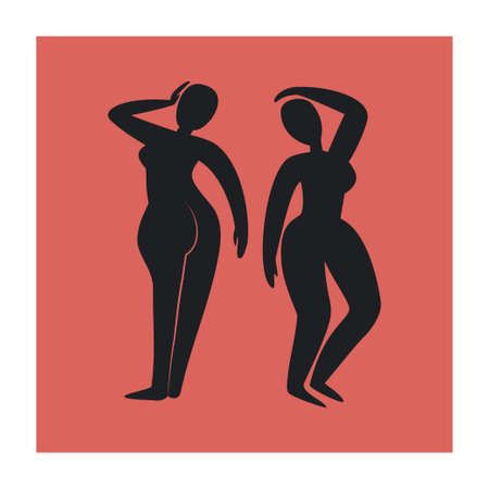 Card with a silhouette of two naked women. Simple vector flat illustrationのイラスト素材