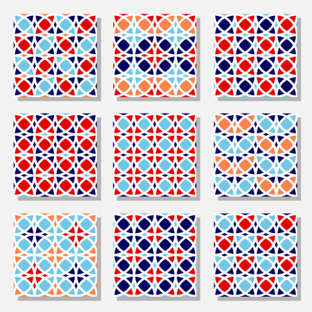 Set of vector seamless pattern with geometrical ornament. abstract patchwork design. traditional moroccan styleのイラスト素材