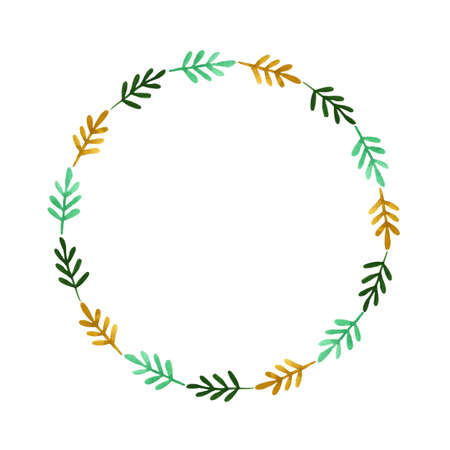 Simple watercolor floral wreath with green and brown leavesの写真素材
