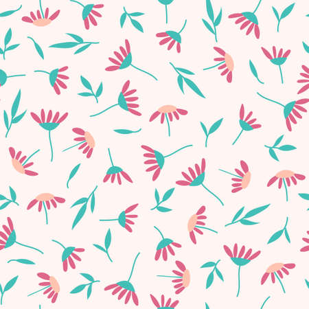 Seamless pattern with little flowers and leaves. Colorful flat floral background for wallpaper, wrapping paper, surface designのイラスト素材