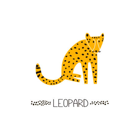 Cartoon leopard in flat style. Vector animal illustration on white background for kids textile, children room decorationのイラスト素材