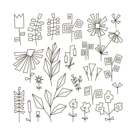 Set of leaves, flowers and herbsのイラスト素材