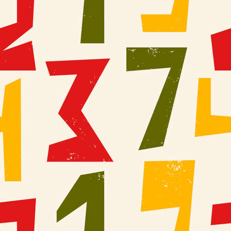 Seamless pattern with big colorful numbers. Vector endless illustration in vintage colors for wallpaper, scrapbooking paper, surface designのイラスト素材