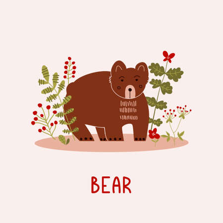 Vector illustration with bear in flat style. cartoon forest animalのイラスト素材