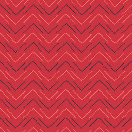 Vector chevron abstract pattern with hand-drawn lines on a red background. Simple seamless illustration for wallpaper, wrapping paper, fabric designのイラスト素材