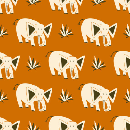Vector seamless pattern with elephant. Childish background for textile design, children room decoration, wrapping paper. Animal illustration in flat styleのイラスト素材