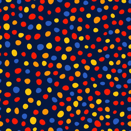 Small bright spots on dark background. Abstract seamless pattern with colorful dots. Vector endless illustration for wallpaper, wrapping paper, surface designのイラスト素材