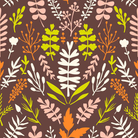 Vector seamless pattern with hand drawn plants. Floral decoration. Vintage illustration for wallpaper, wrapping paper, textile, surface designのイラスト素材