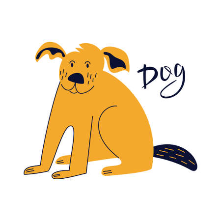 Simple vector flat illustration with a cute dog for the design of textile, apparel, nursery decoration. on white backgroundのイラスト素材