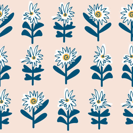Seamless pattern with simple flat flowers. Vector floral background for fabric, textile, wrapper, wallpaper, surface designのイラスト素材