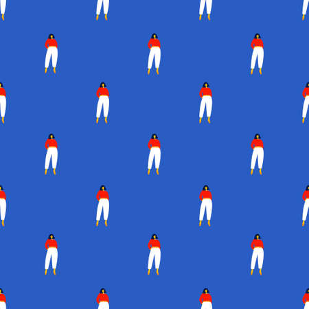 Simple seamless pattern with women on blue background. Vector endless flat illustration for wallpaper, wrapping paper, design of textileのイラスト素材