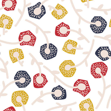 Seamless pattern with simple abstract flowers in flat style. Vector floral background for wallpaper, wrapping paper, surface designのイラスト素材