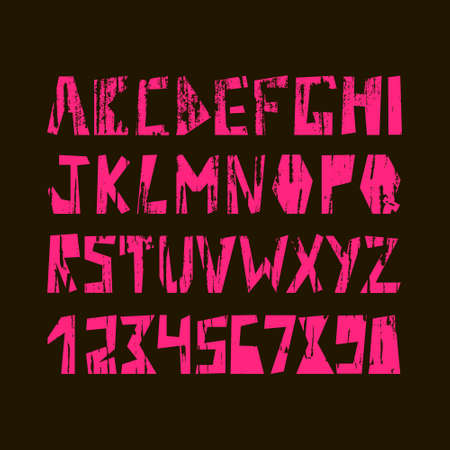 Unusual texture alphabet on dark background. Set of unique letters and numbers. vector typography designのイラスト素材