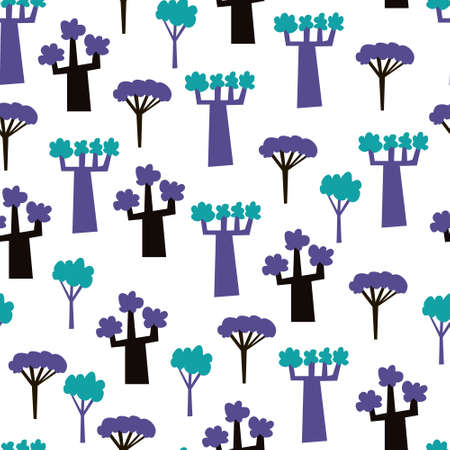 Seamless pattern with simple trees in flat style. Childish vector background for wallpaper, wrapping...