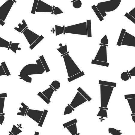 Black and white seamless pattern with chess pieces. Simple background with chessmen. Vector flat endless illustrationのイラスト素材