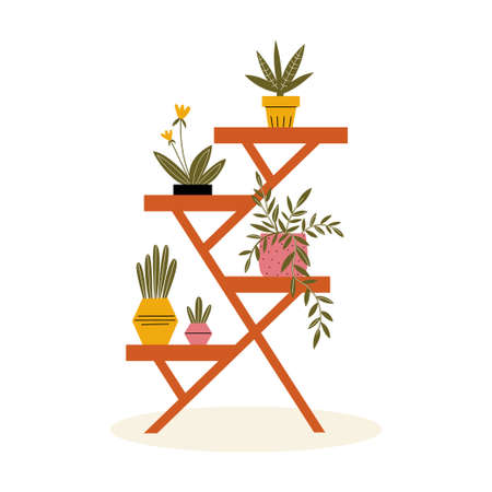 Vector flat illustration with a pedestal for indoor plants. Houseplants on a shelfのイラスト素材