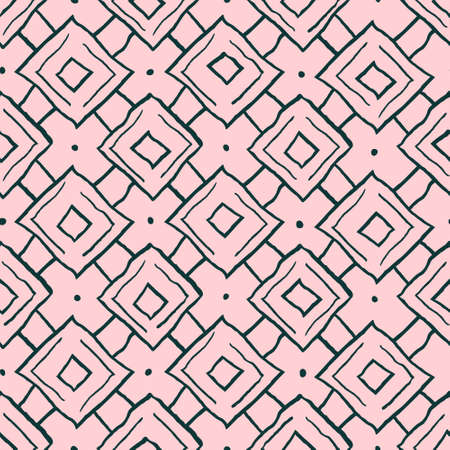 Vector abstract pattern with hand-drawn squares on a pink background. Simple seamless illustration for wallpaper, wrapping paper, fabric designのイラスト素材
