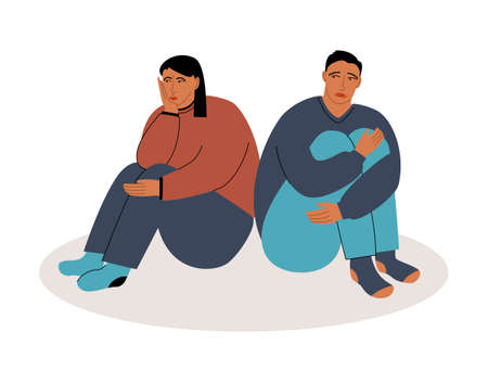 A woman and a man having a disagreement and resenting each other. Vector flat illustration with a young quarrelling coupleのイラスト素材