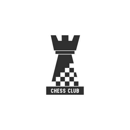 Chess  . Rook. Chess club lettering. Black and white vector illustration with chess figureのイラスト素材