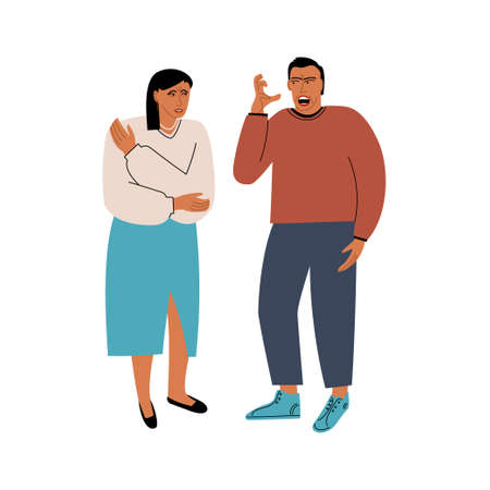 A man yelling at a woman. A married couple is fighting. A relationship crisis. domestic violence. vector flat illustrationのイラスト素材