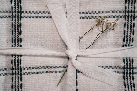 new kitchen towels and dried flowersの写真素材